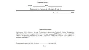 Гарантийное письмо по оплате за электричество