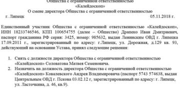 Образец решения единственного учредителя о смене директора Образец решения единственного учредителя о смене директора