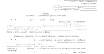 Жалоба на отказ в возбуждении уголовного дела образец бланк