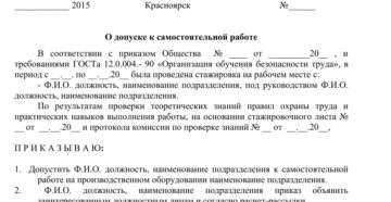 Приказ о допуске к самостоятельной работе образец бланк Приказ о допуске к самостоятельной работе образец бланк