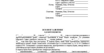 Исковое заявление о разделе имущества образец бланк Исковое заявление о разделе имущества образец бланк