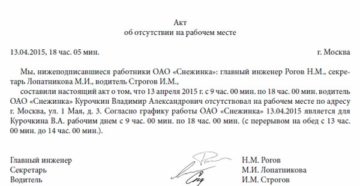 Акт  об отсутствии работника на рабочем месте