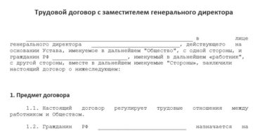 Трудовой договор с заместителем генерального директора ооо образец бланк