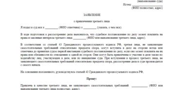 Ходатайство о привлечении третьего лица образец бланк