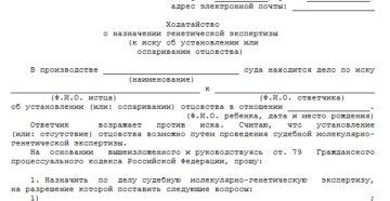 Ходатайство о назначении генетической экспертизы образец бланк Ходатайство о назначении генетической экспертизы образец бланк
