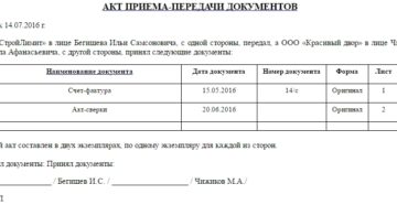 Акт сдачи документов в архив