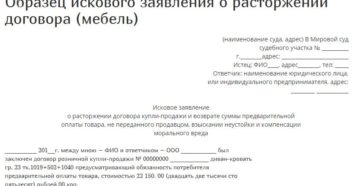 Исковое заявление о расторжении договора образец бланк