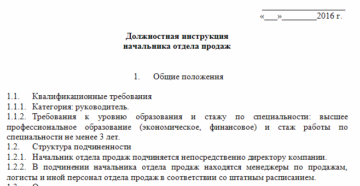 Должностная инструкция директора по продажам образец бланк