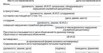 Акт о нарушении должностных обязанностей образец бланк
