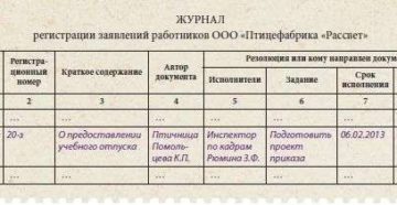 Журнал регистрации заявлений работников образец бланк