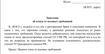 Отказ от иска в гражданском процессе образец бланк